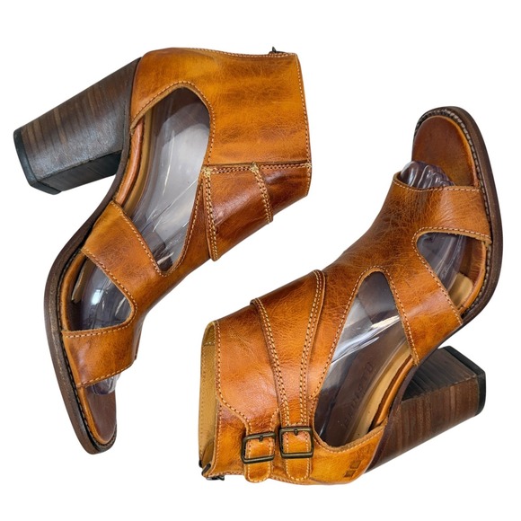 Bed Stu Ida Cage Sandals Womens Size 7.5 Tan Leather Peep Toe Block Heel Boho - Picture 8 of 11